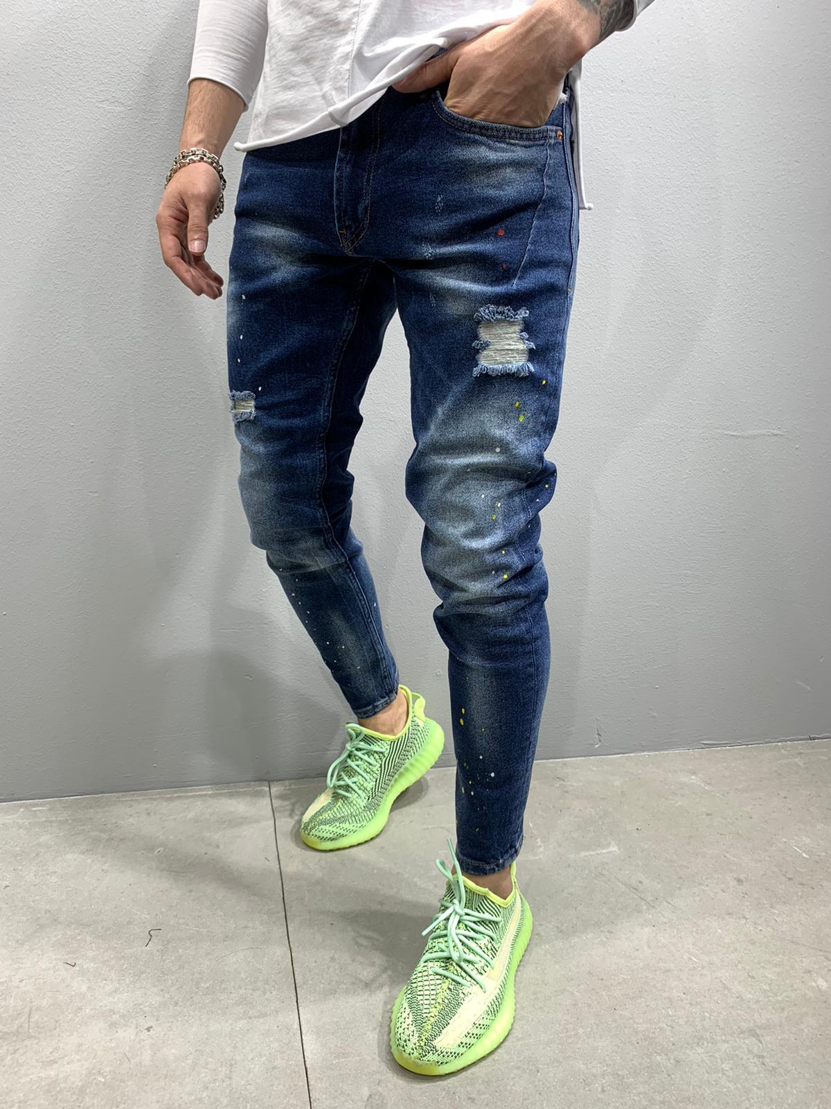 Blue Paint Splatter Jeans