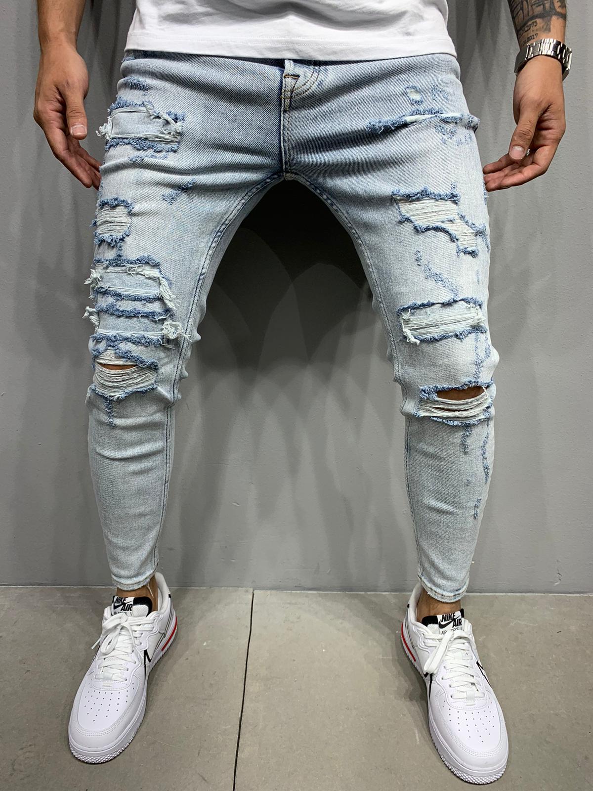 Light Blue Washed Distressed Jeans