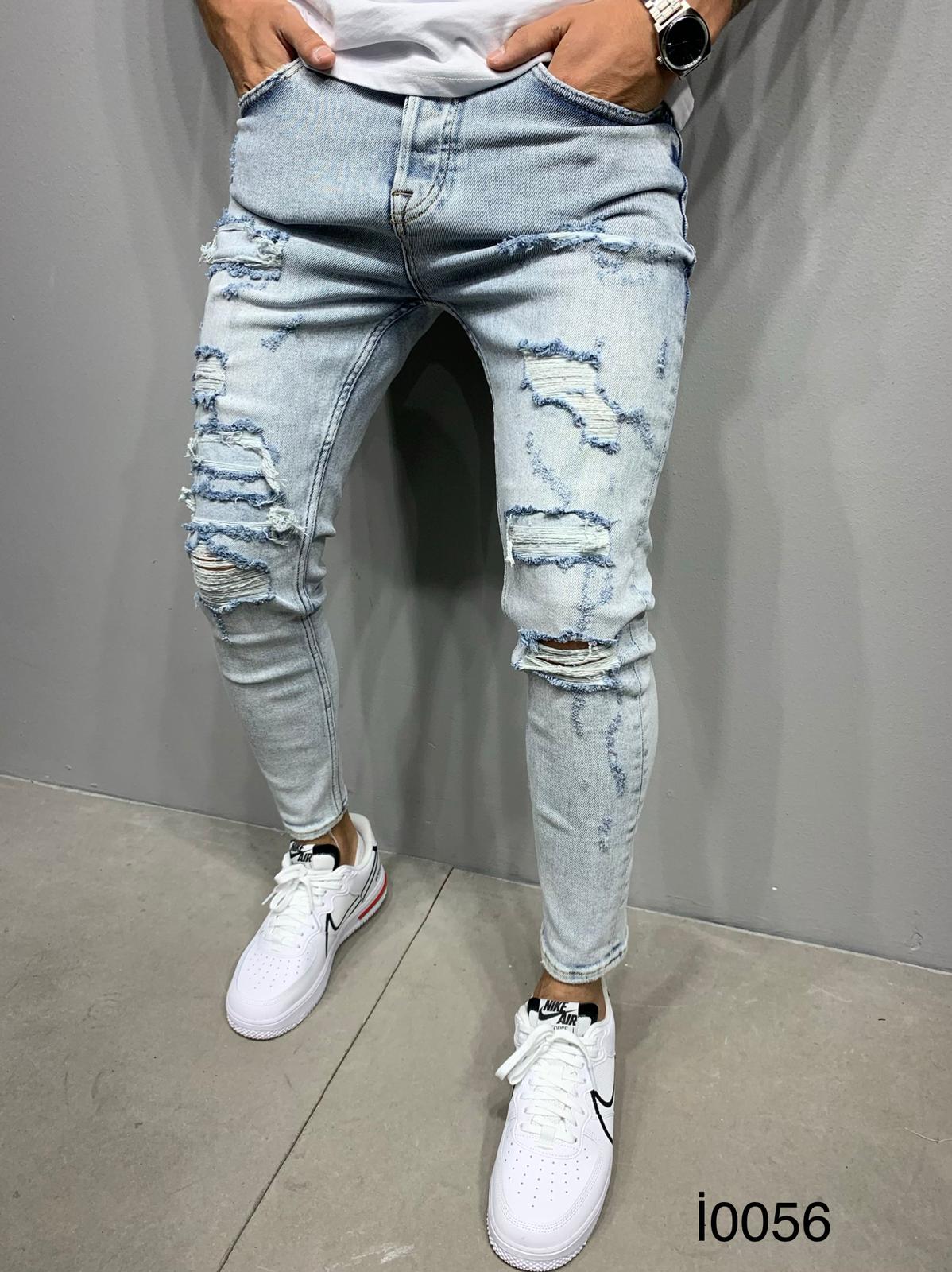 Light Blue Washed Distressed Jeans