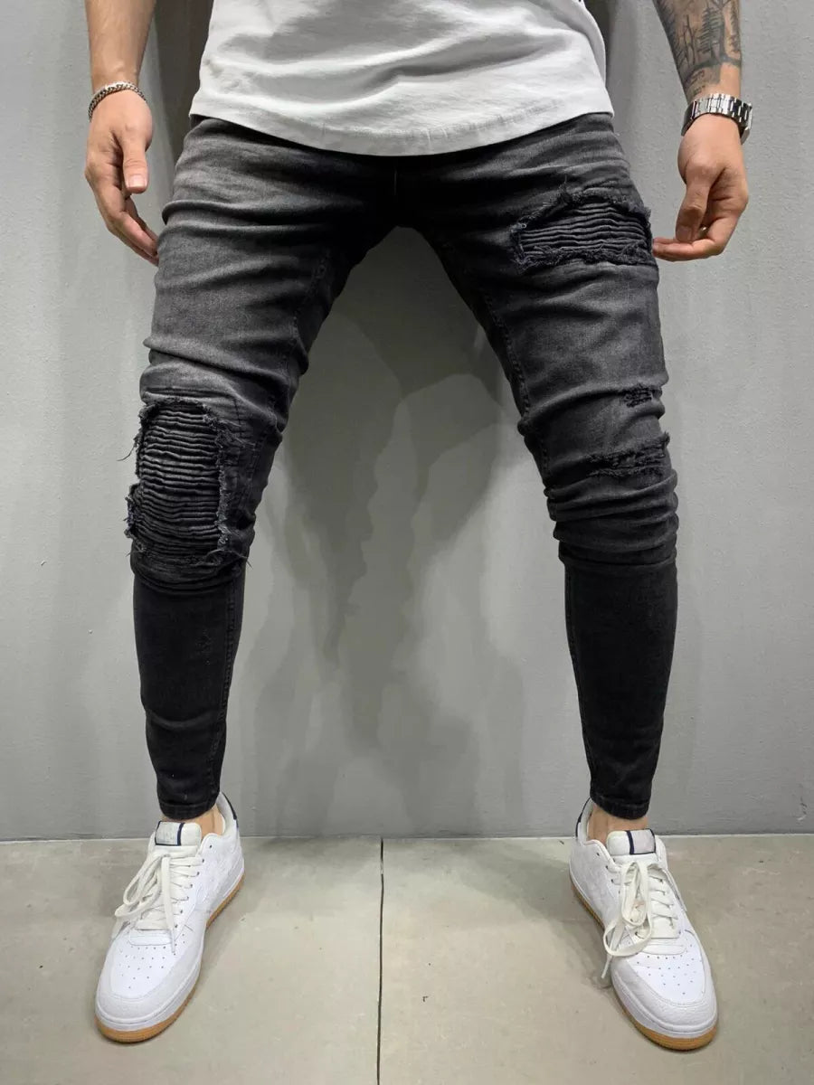 Dark Grey Biker Patches Jeans