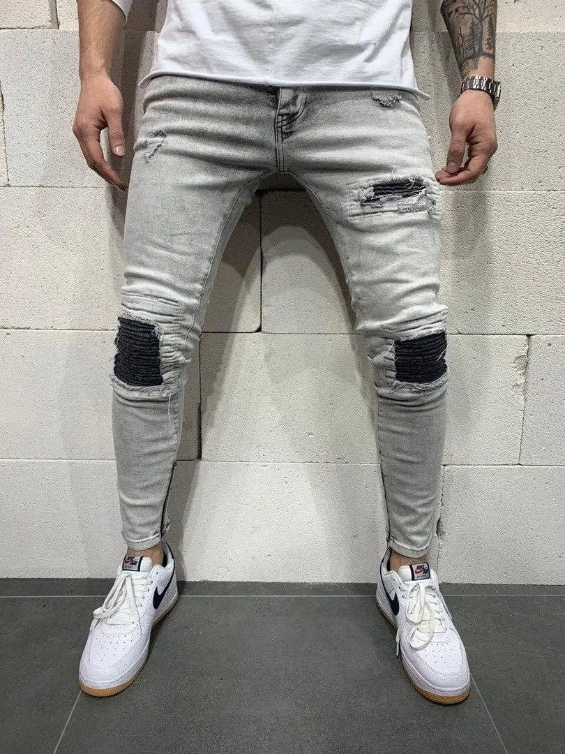 Light Grey Biker Patches Jeans